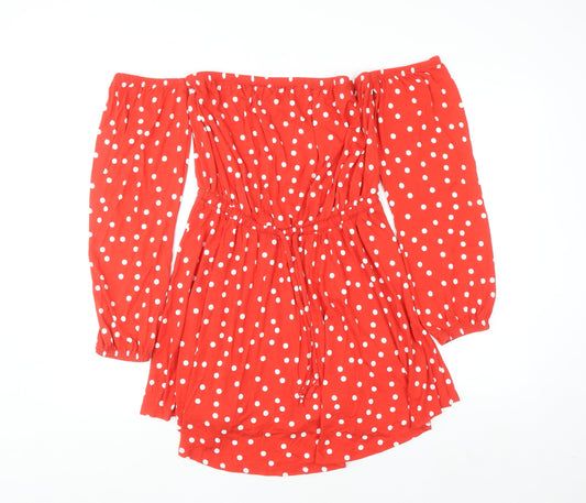 ASOS Women Red Polka Dot Off Shoulder Skater Dress Size 10