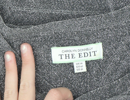 Carolyn Donnelly The Edit Womens Grey Glitter T-Shirt UK 14 Short Sleeve