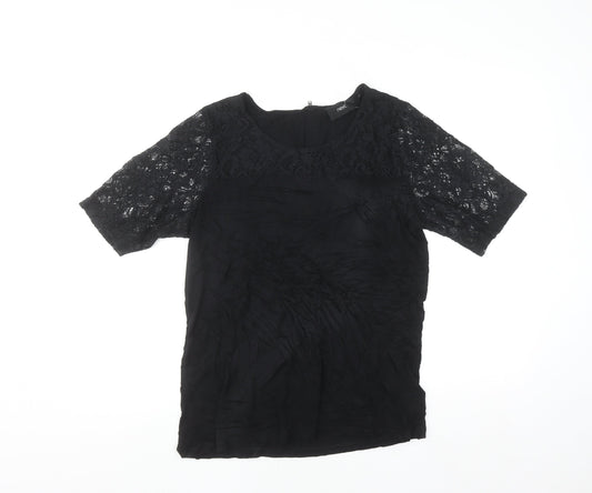 Next Women's Black Lace Short Sleeve Viscose Blouse Size 16