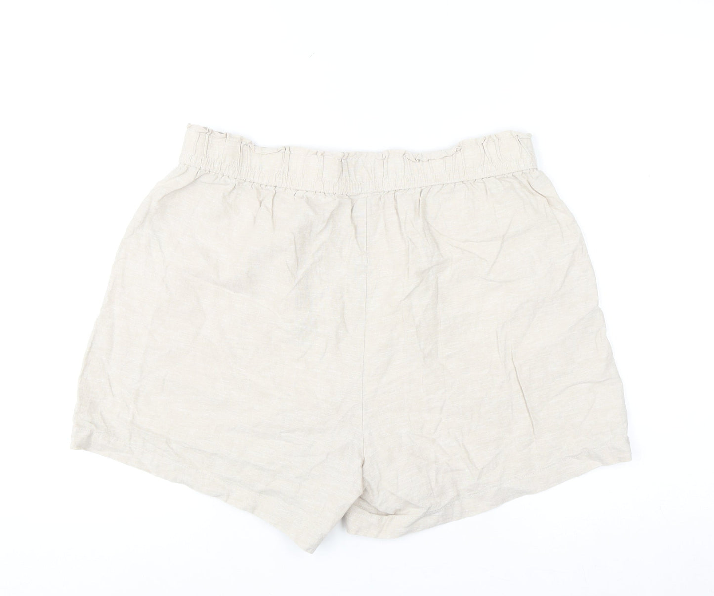 Dunnes Men Beige Linen Cotton Elastic Waist Casual Shorts Size M