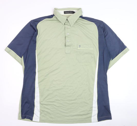 Farah Men’s Green Colourblock Polo Shirt XL Short Sleeve Cotton Blend