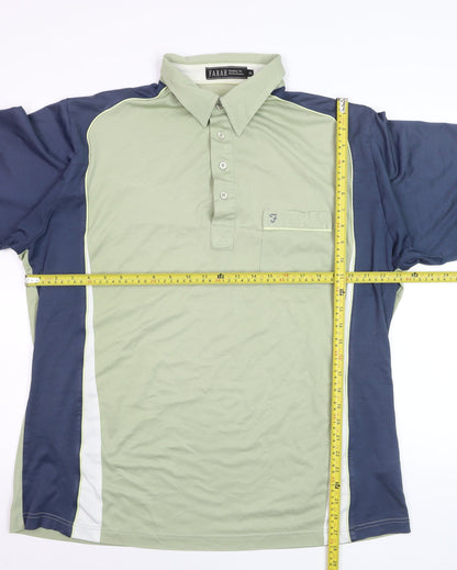 Farah Men’s Green Colourblock Polo Shirt XL Short Sleeve Cotton Blend