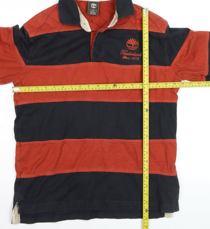 Timberland Men’s Red & Navy Striped Long Sleeve Rugby Polo Shirt Size S