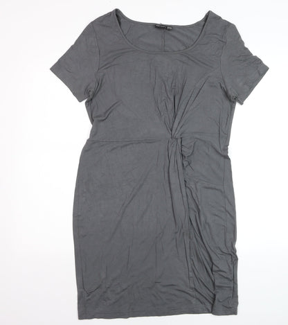 Body Flirt Womens Grey Sheath Dress M Short Sleeve Scoop Neck Ruched