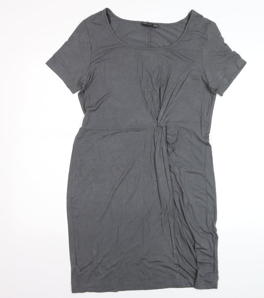 Body Flirt Womens Grey Sheath Dress M Short Sleeve Scoop Neck Ruched