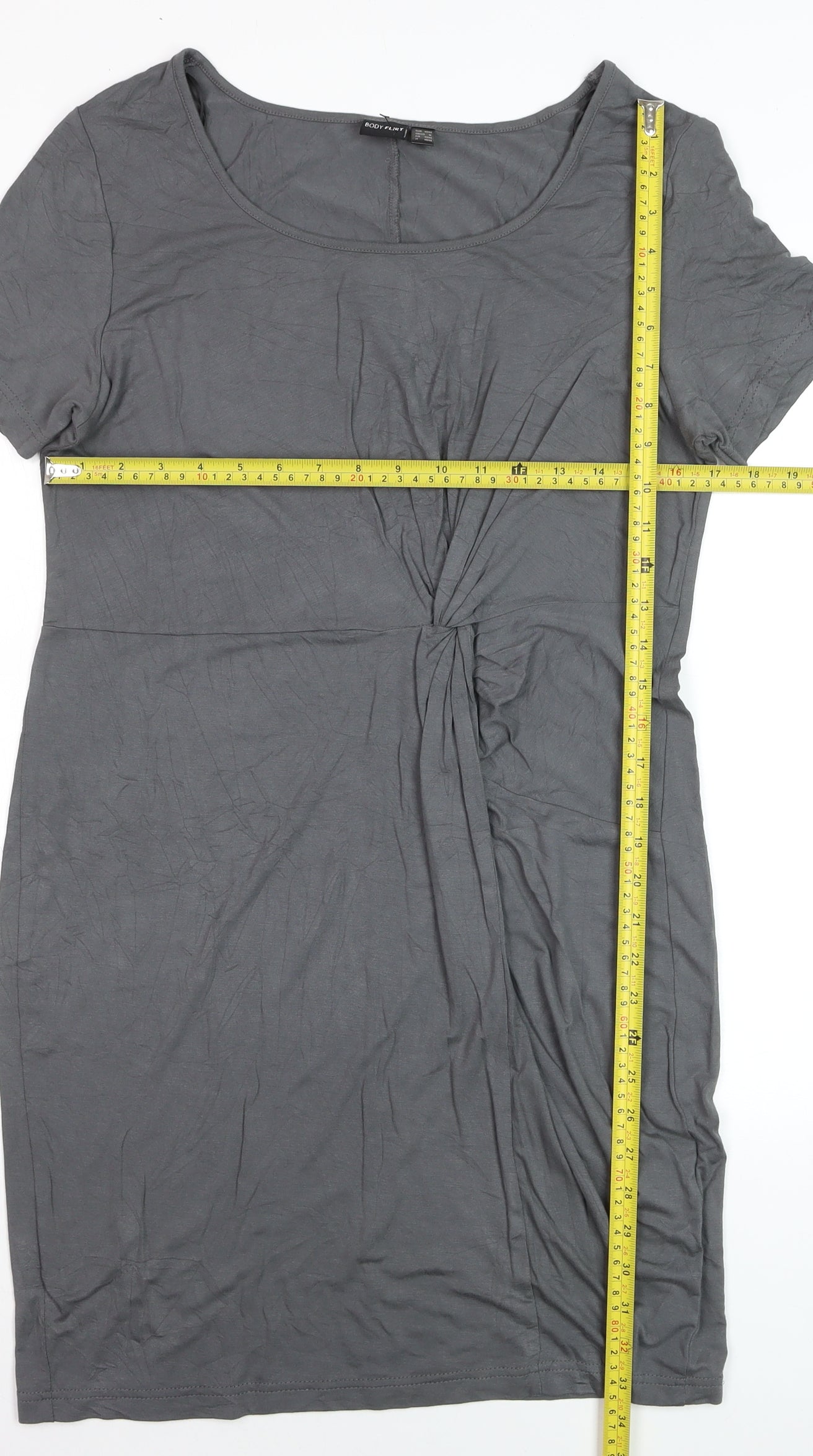 Body Flirt Womens Grey Sheath Dress M Short Sleeve Scoop Neck Ruched