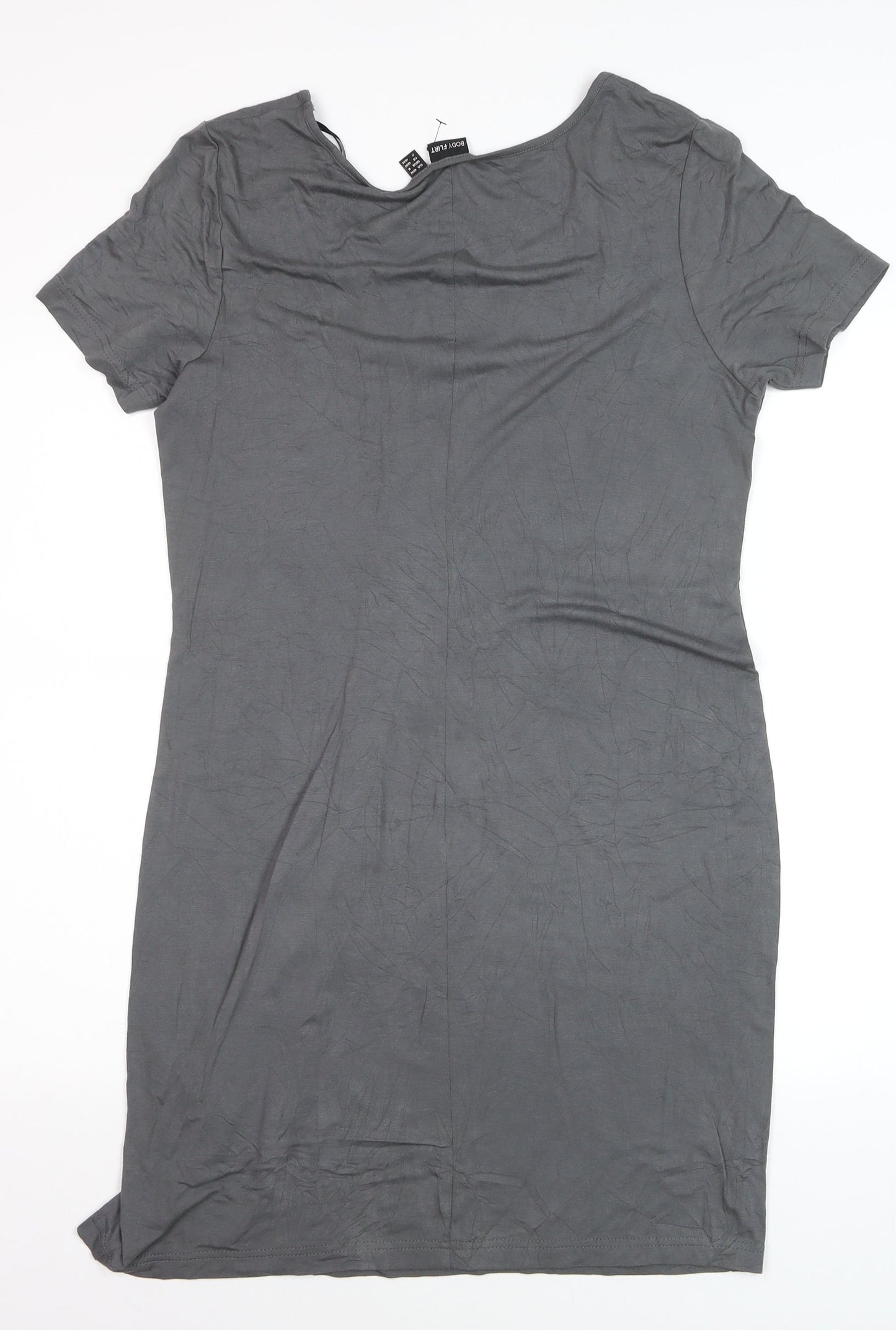 Body Flirt Womens Grey Sheath Dress M Short Sleeve Scoop Neck Ruched
