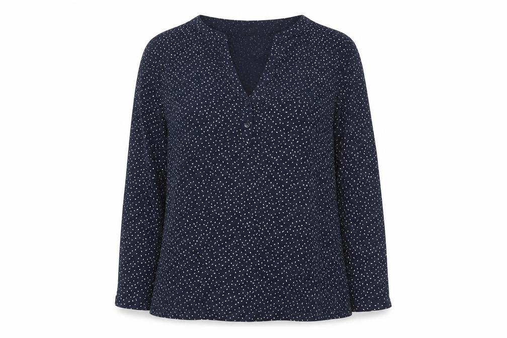 Caroll Women’s Blue Polka Dot V-Neck Long Sleeve Blouse Size 10