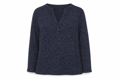 Caroll Women’s Blue Polka Dot V-Neck Long Sleeve Blouse Size 10