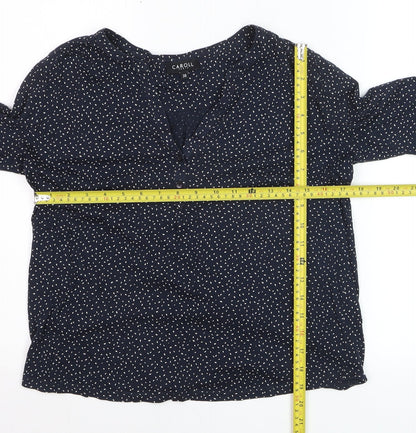 Caroll Women’s Blue Polka Dot V-Neck Long Sleeve Blouse Size 10