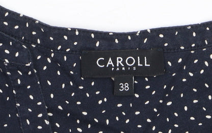 Caroll Women’s Blue Polka Dot V-Neck Long Sleeve Blouse Size 10
