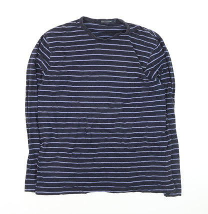 French Connection Men's Blue Striped Long Sleeve Cotton Top Size L