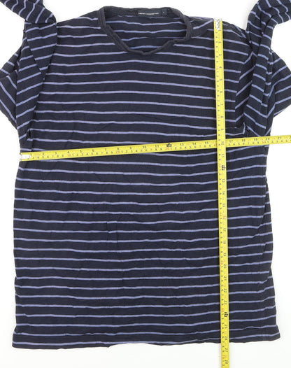 French Connection Men's Blue Striped Long Sleeve Cotton Top Size L
