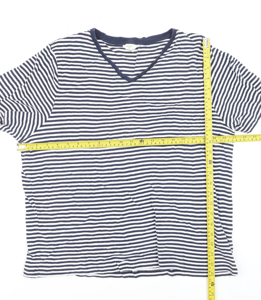 Cotton Traders Men's Blue Striped V-Neck Short Sleeve T-Shirt 2XL