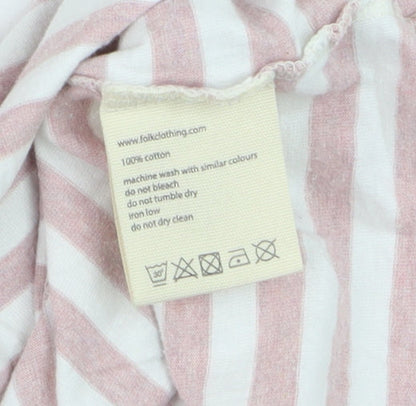 Folk Men's Pink White Striped Cotton Crew Neck T-Shirt Size L