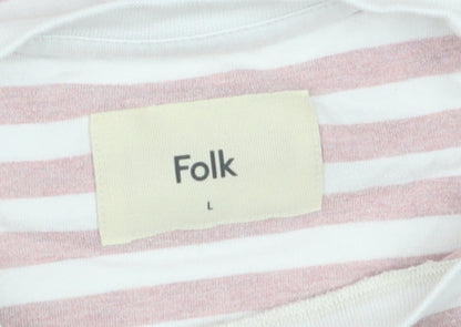 Folk Men's Pink White Striped Cotton Crew Neck T-Shirt Size L