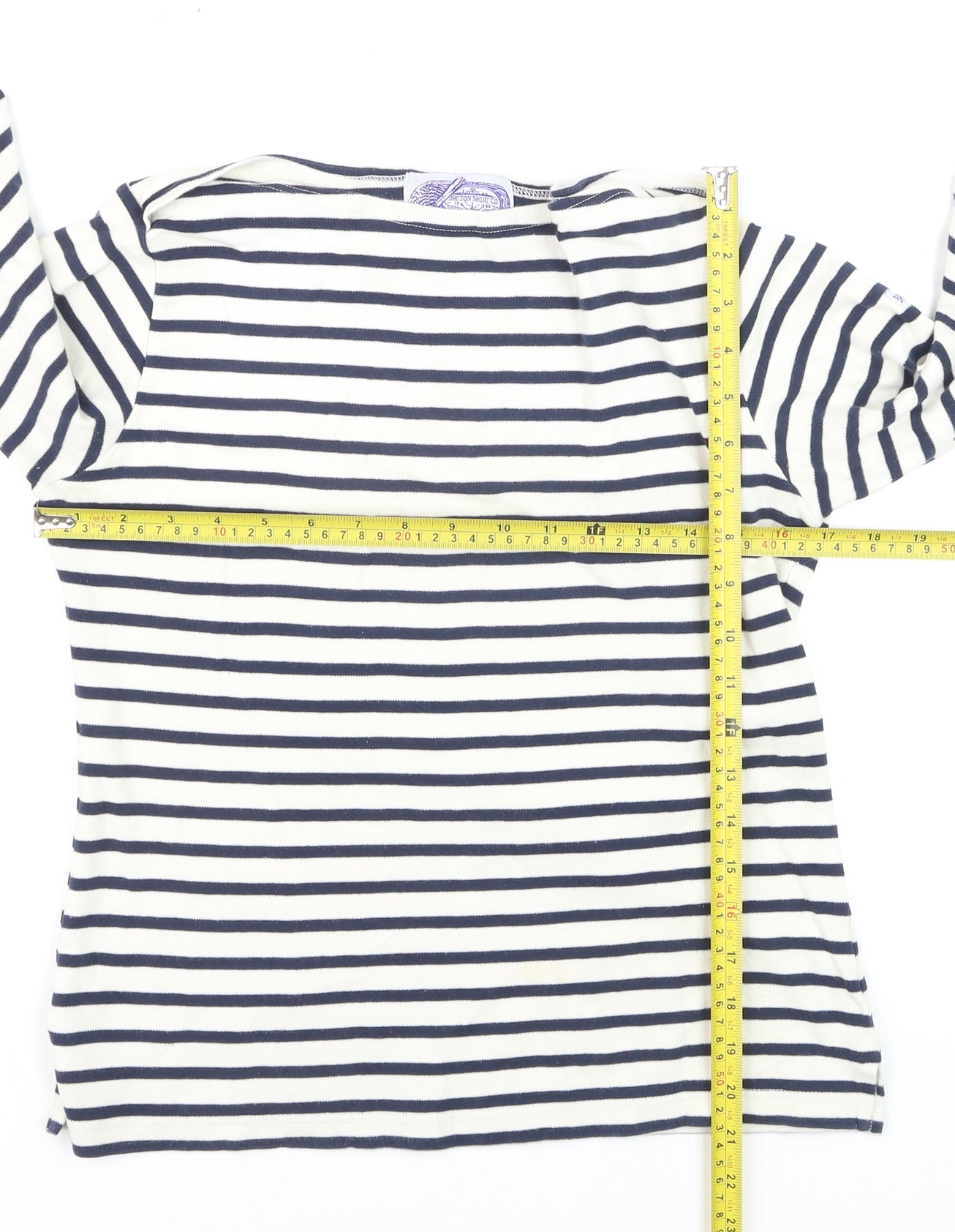 Breton Shirt Co Womens White Navy Striped Cotton Long Sleeve Top M