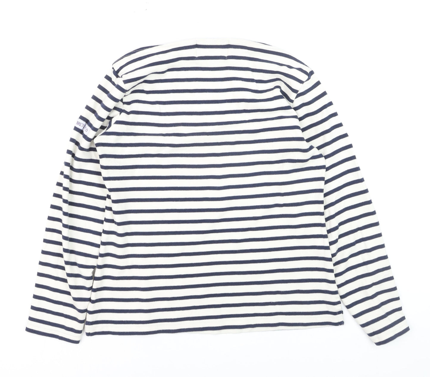 Breton Shirt Co Womens White Navy Striped Cotton Long Sleeve Top M