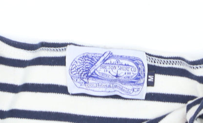 Breton Shirt Co Womens White Navy Striped Cotton Long Sleeve Top M