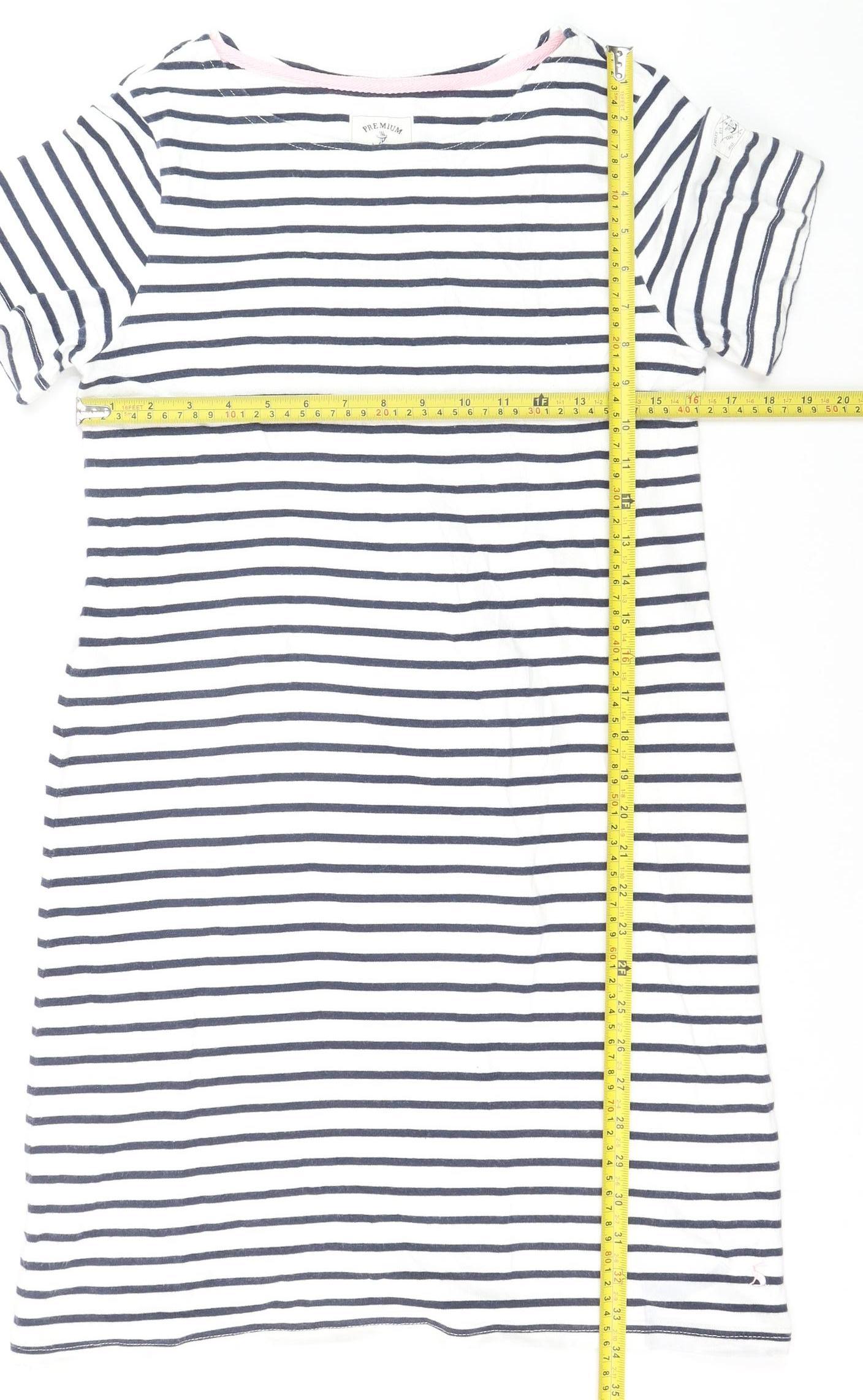 Joules Women White Navy Striped Cotton T-Shirt Dress Size 12