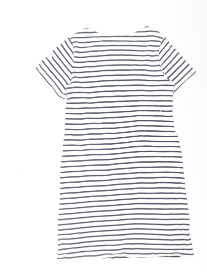 Joules Women White Navy Striped Cotton T-Shirt Dress Size 12