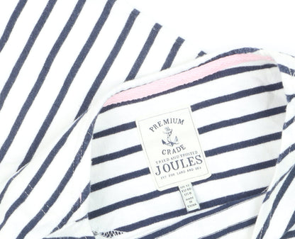 Joules Women White Navy Striped Cotton T-Shirt Dress Size 12