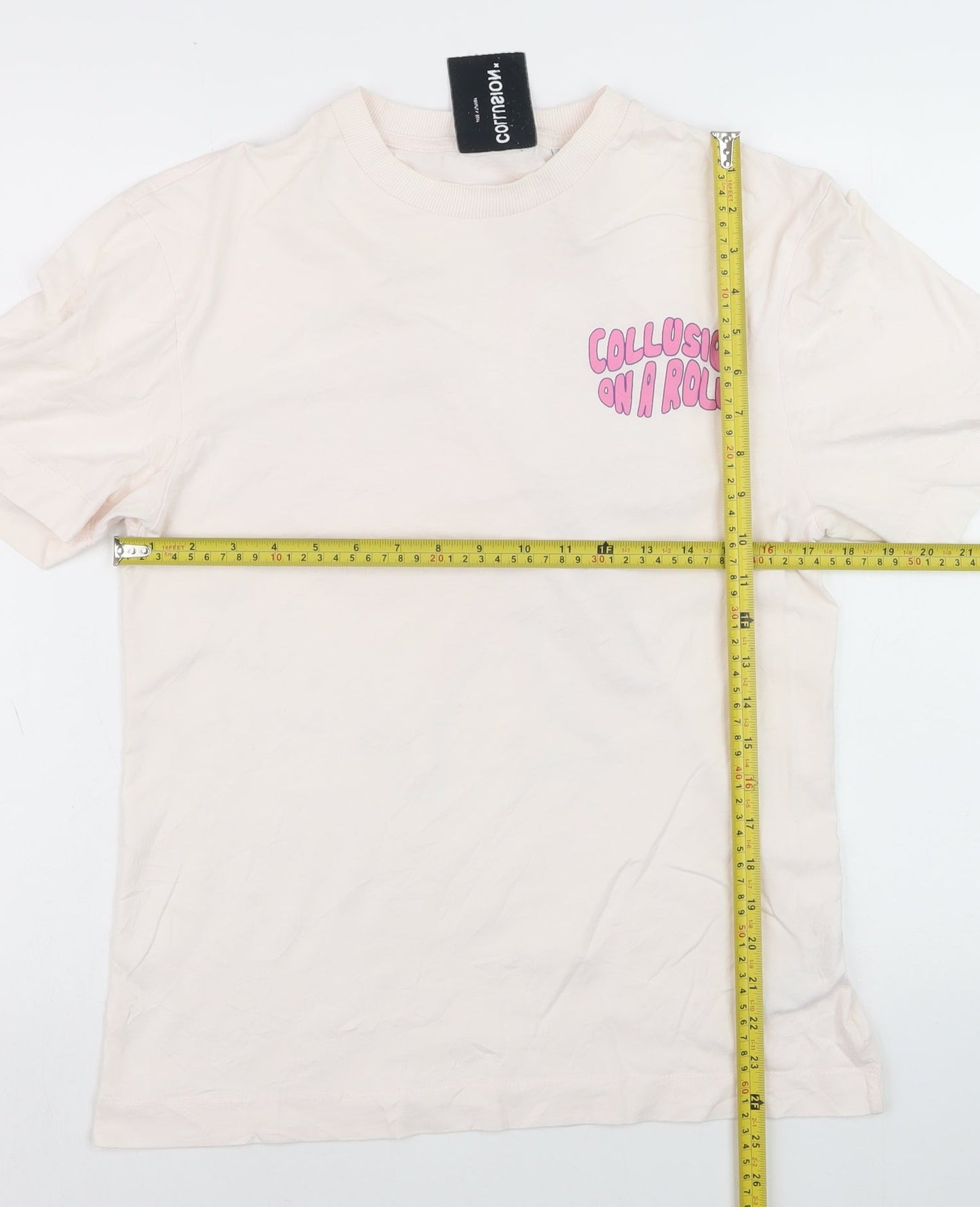 Collusion Women’s Ivory Graphic Print Cotton T-Shirt XS