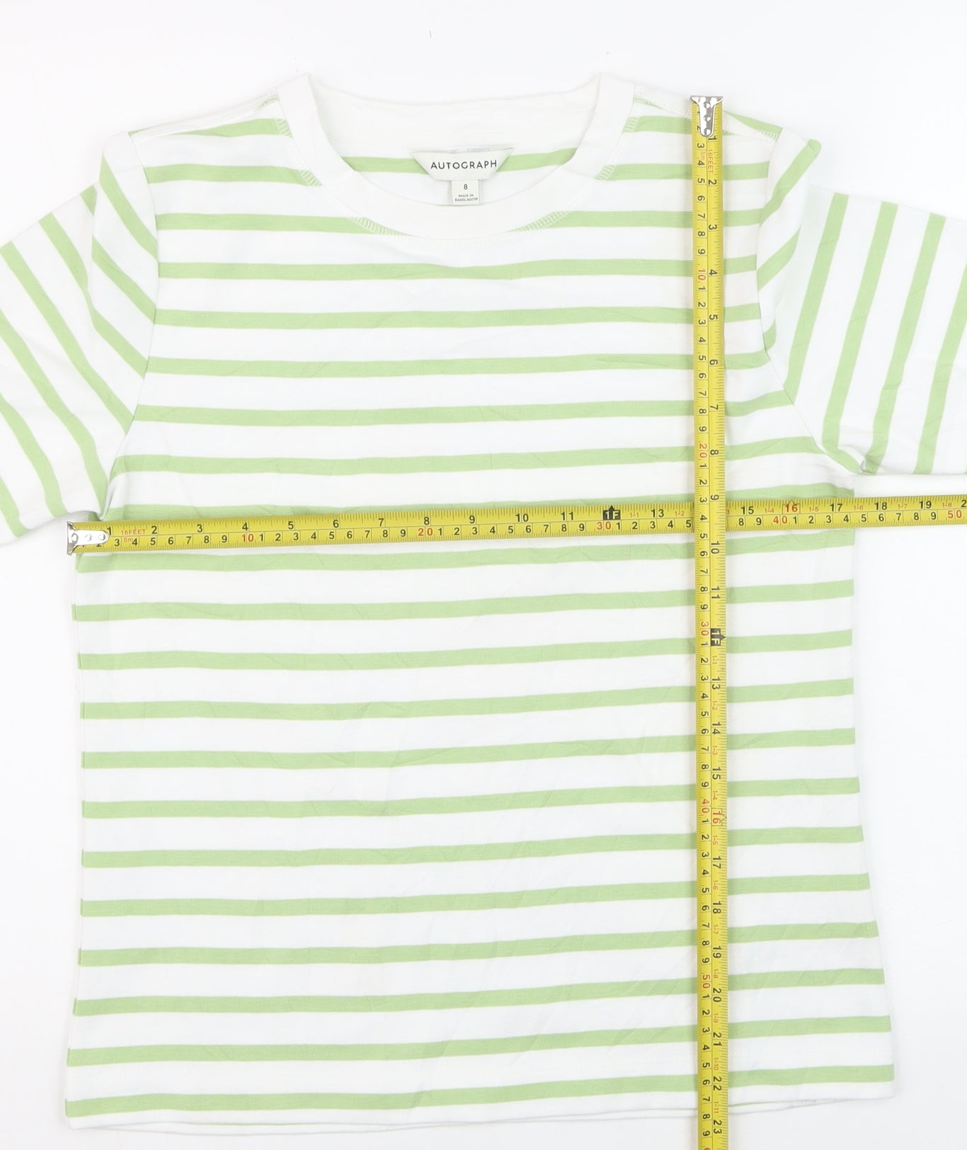 Marks and Spencer Women’s Light Green Stripe Cotton T-Shirt Size 8