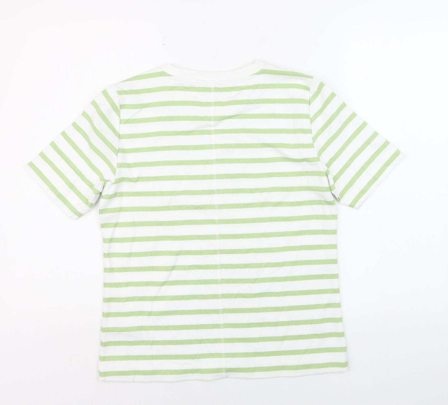 Marks and Spencer Women’s Light Green Stripe Cotton T-Shirt Size 8