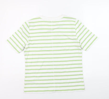 Marks and Spencer Women’s Light Green Stripe Cotton T-Shirt Size 8