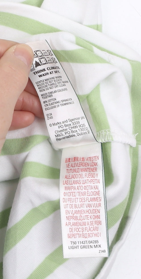 Marks and Spencer Women’s Light Green Stripe Cotton T-Shirt Size 8