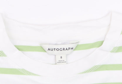 Marks and Spencer Women’s Light Green Stripe Cotton T-Shirt Size 8