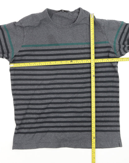 UNIQLO Men's Grey Striped Long Sleeve Casual Top Size L