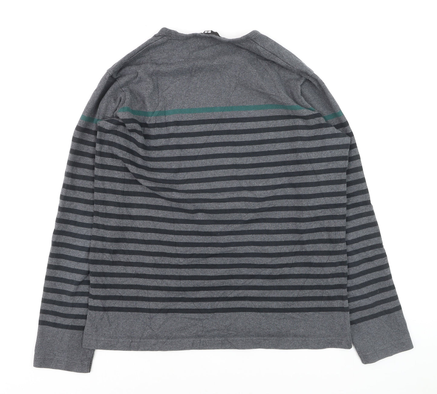 UNIQLO Men's Grey Striped Long Sleeve Casual Top Size L