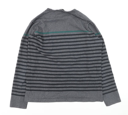UNIQLO Men's Grey Striped Long Sleeve Casual Top Size L