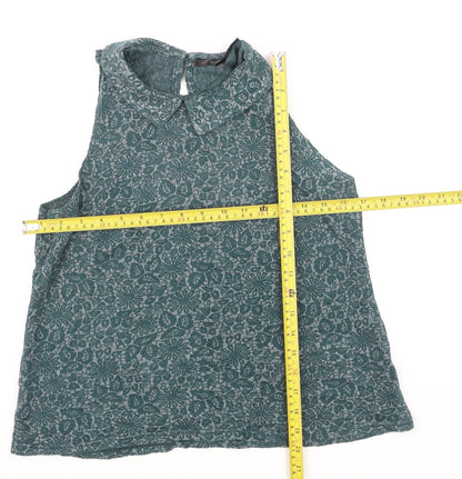 Topshop Petite Women’s Green Floral Collared Sleeveless Blouse UK 8