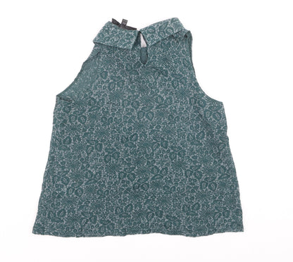 Topshop Petite Women’s Green Floral Collared Sleeveless Blouse UK 8