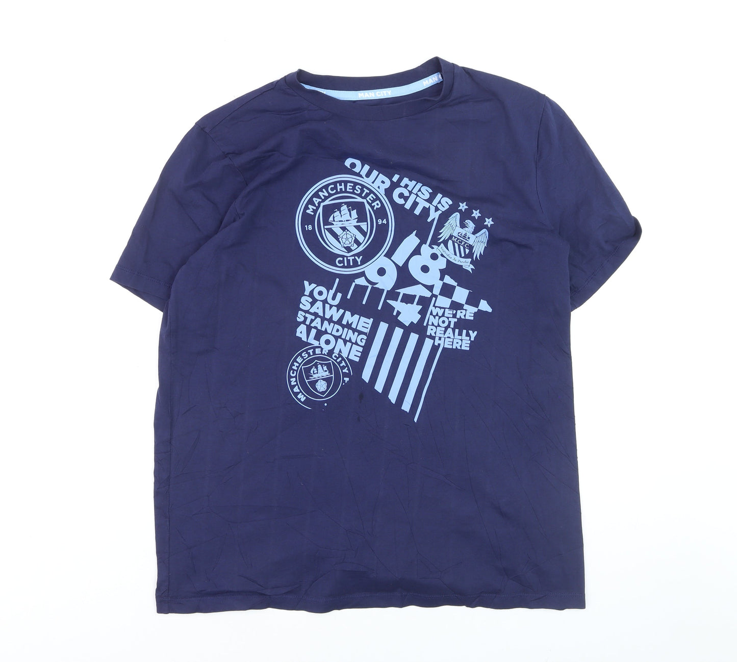 Manchester City Men's Navy Blue Graphic Short Sleeve T-Shirt L