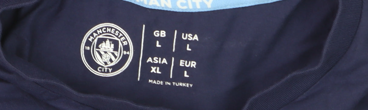 Manchester City Men's Navy Blue Graphic Short Sleeve T-Shirt L