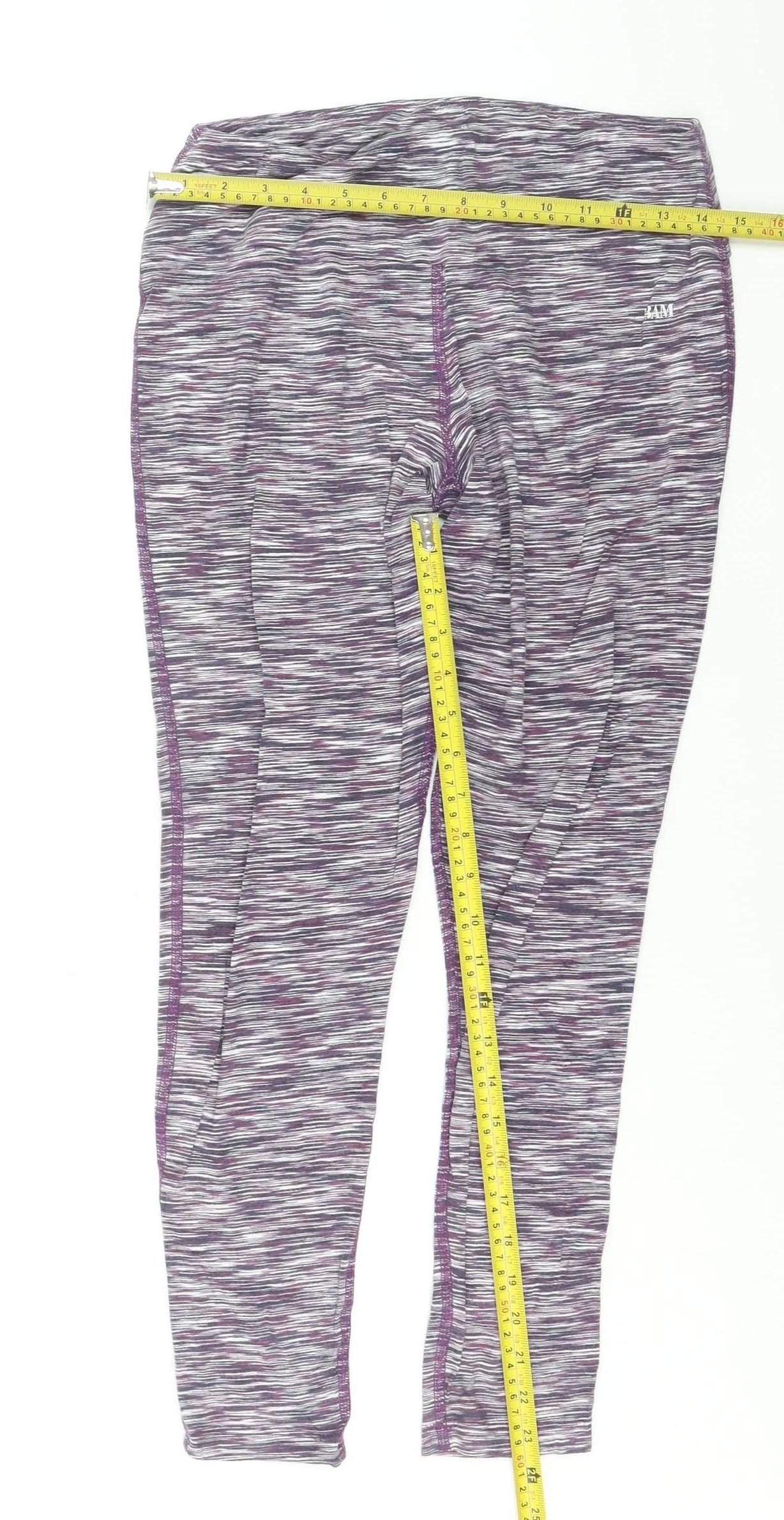 BAM Women's Purple Striped Yoga Leggings Size M Moisture Wicking Stretch