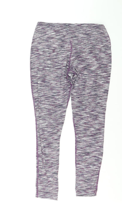 BAM Women's Purple Striped Yoga Leggings Size M Moisture Wicking Stretch