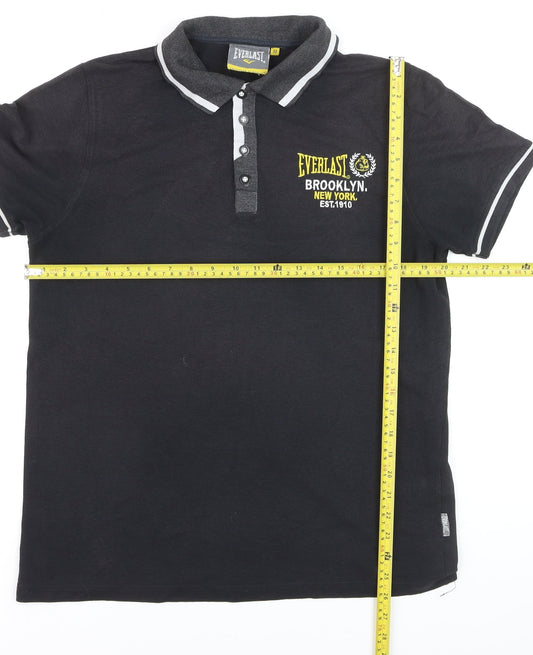 Everlast Men's Black Regular Fit Embroidered Polo Shirt Size M