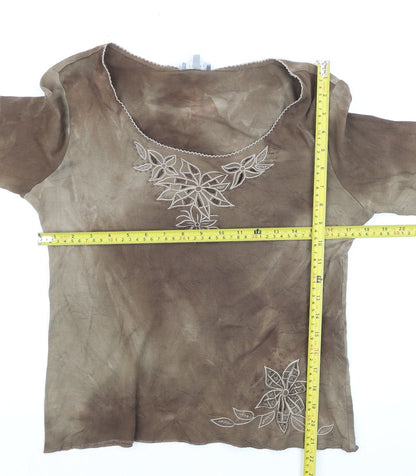 Marks and Spencer Per Una Brown Embroidered Tunic Blouse Women’s Size 16