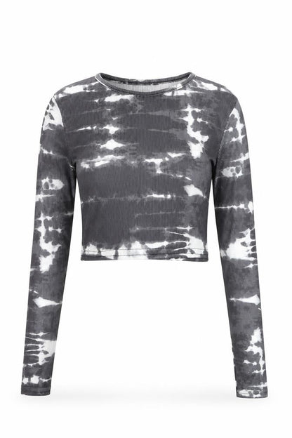 PRETTYLITTLETHING Women’s Grey Tie-Dye Cropped Long Sleeve T-Shirt UK 8