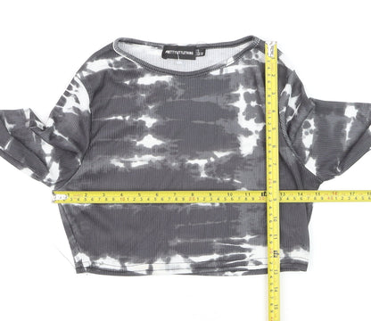 PrettyLittleThing Women’s Grey Tie-Dye Cropped Long Sleeve T-Shirt UK 8