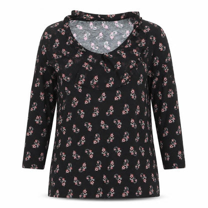 M&Co Women’s Black Paisley Jersey Top Size 12 3/4 Sleeve Scoop Neck