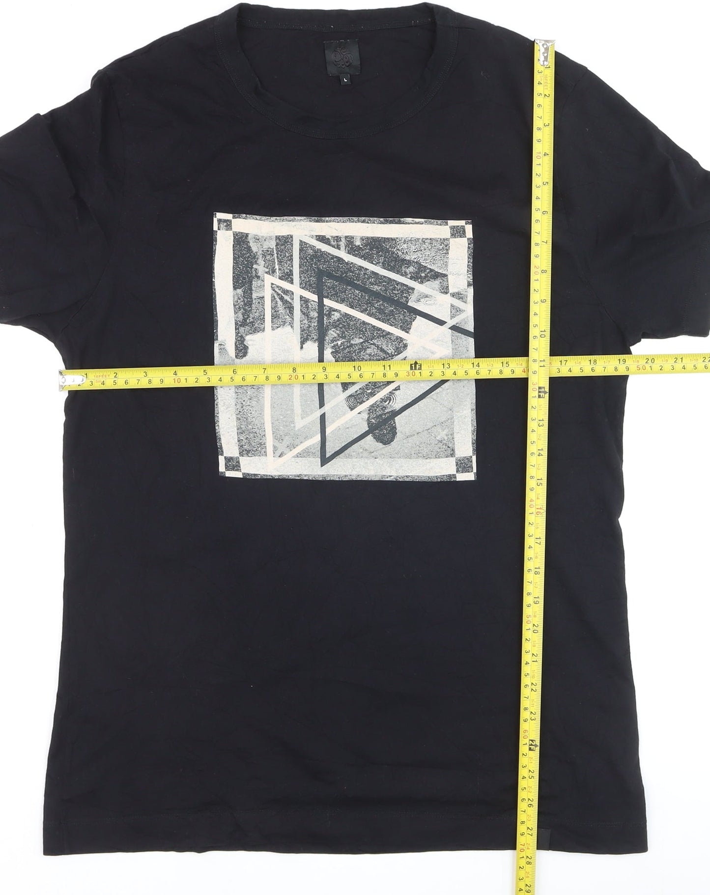 Pretty Green Men's Black Graphic Print Cotton T-Shirt Size L