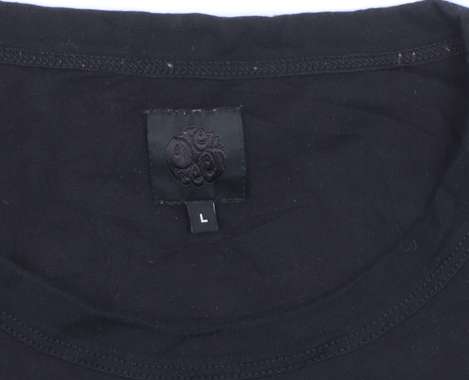 Pretty Green Men's Black Graphic Print Cotton T-Shirt Size L