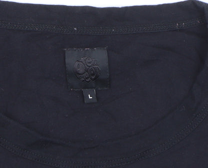 Pretty Green Men's Black Graphic Print Cotton T-Shirt Size L