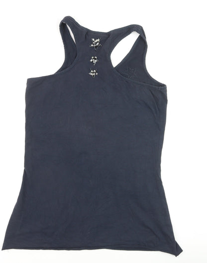Superdry Women Navy Tank Top Embellished Racerback XL Cotton